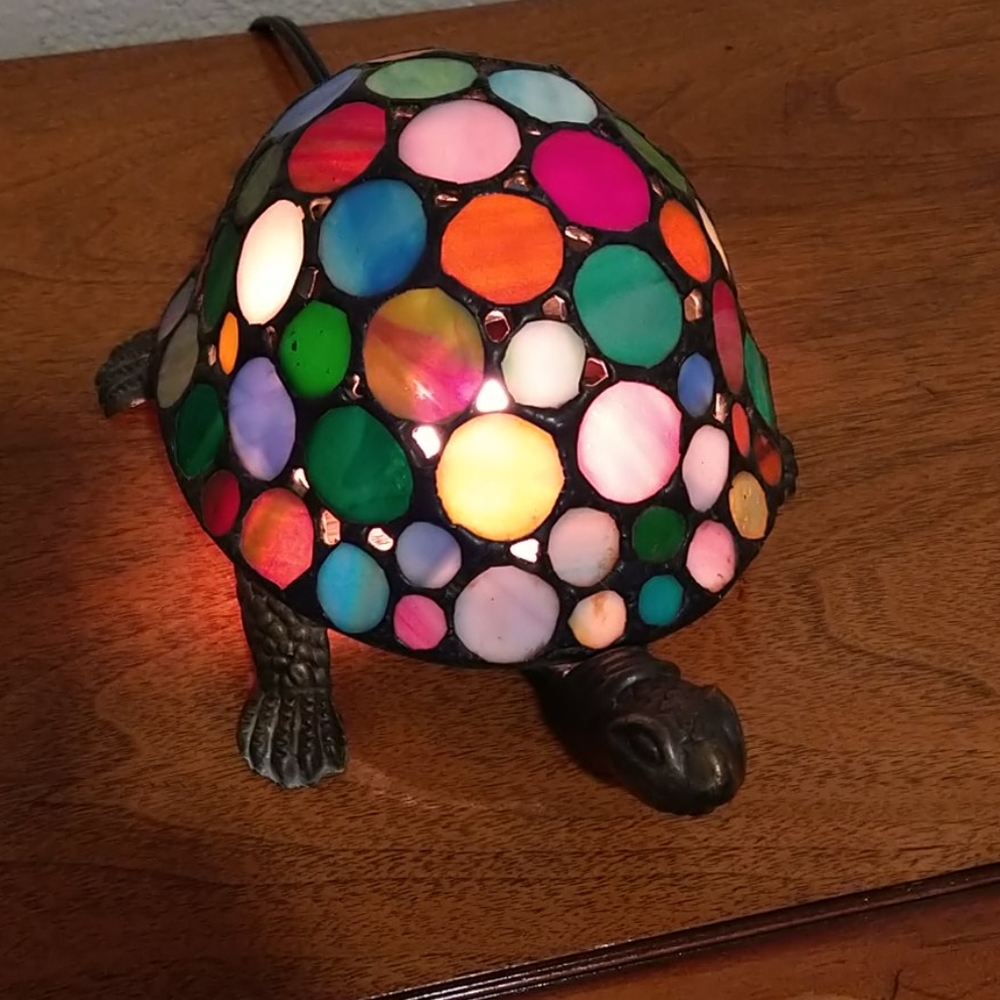 Stained glass and brass turtle